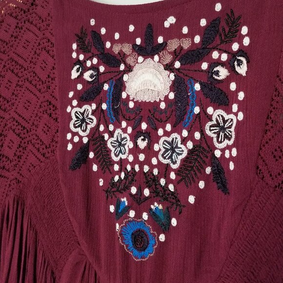 Free People Mohave Embroidered Daytime Mini Dress Babydoll Plum Burgundy M $148 - Picture 5 of 16